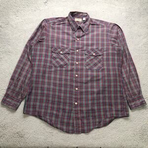 Vintage 80s LL Bean Tartan Plaid Flannel Shirt Men Large Long Sleeve Button Red